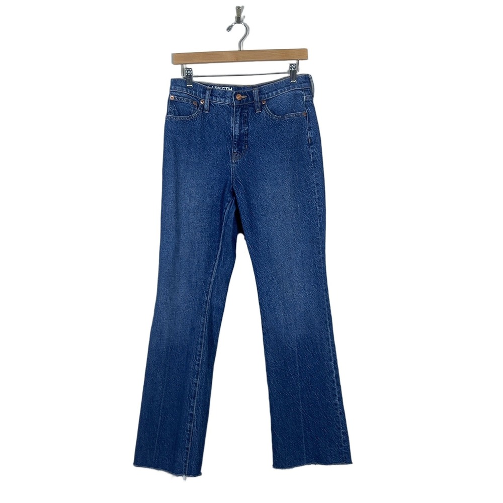 J.Crew Full Length Demi Boot Solid Jeans Blue Raw Hem High Rise Size 28